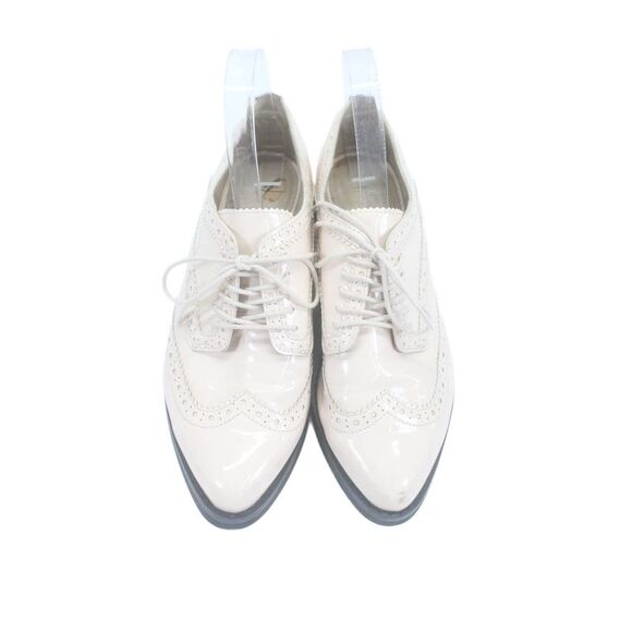 Gunmetal Women's Round Toe Lace Up Oxford Flat Shoes Cream Size 8 - Picture 2 of 7